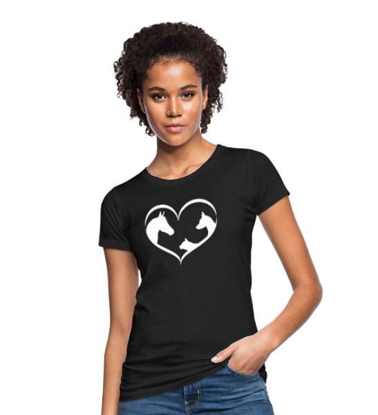 t-shirt bio noir animaux coeur